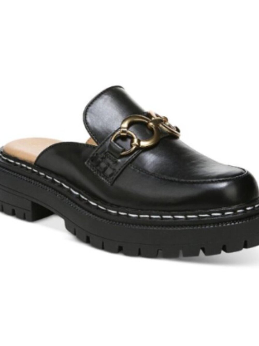 Circus by Sam Edelman Black Leather Lug Sole Mule with Gold Horsebit